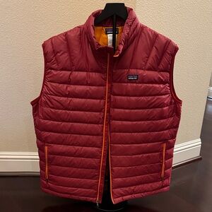 Patagonia Men's Red and Orange Down Sweater Vest